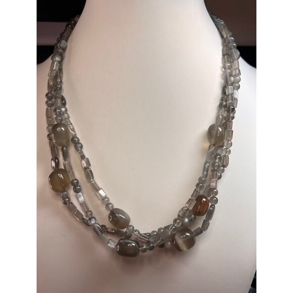 NEW Nate & Etan grey moonstone triple strand necklace with sterling silver clasp - Picture 2 of 12